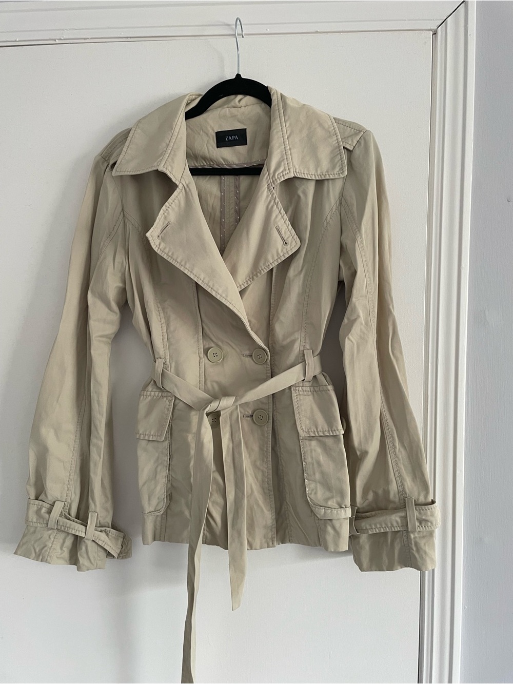 Women's Light Beige Zapa Trench Coat with Waist Tie